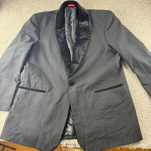 Vitaliano Mens 44R 38W Blazer Sport Coat Black Striped Super 150s Shawl Lapel‎